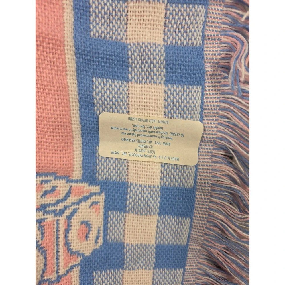 Vintage 1994 Disney Avon Baby Blanket Woven Mickey Minnie Donald Pluto Pink Blue
